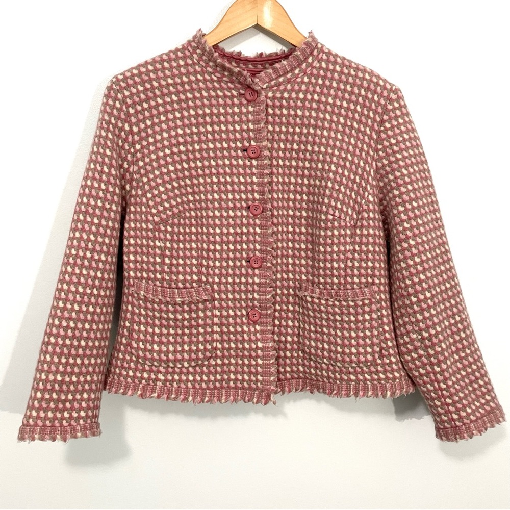 Pendleton Vintage Virgin Lambs Wool Pink White Gray Tweed Jacket Size 14W